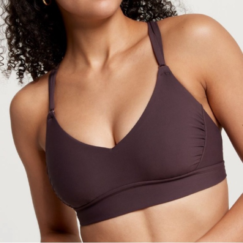 CALIA WOMENS STRAPPY BACK BIKINI TOP: DARK BROWN: NWT: XS